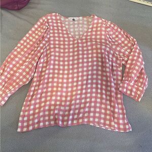 Michelle McDowell pink gingham blouse